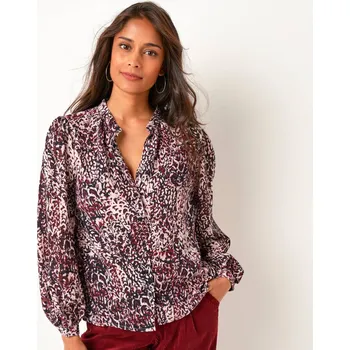 Dámská halenka Košilová halenka s potiskem bordó/nám.modrá 36