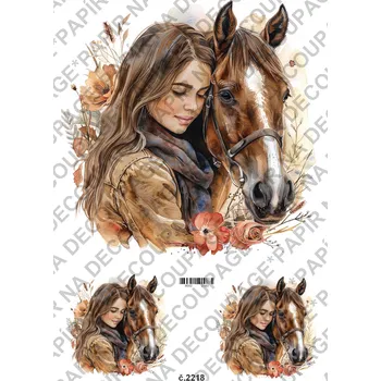 Výtvarný papír Rýžový a soft papír na decoupage - Žena s koněm - KB2218 Materiál: Rýžový papír, Rozměr: A4