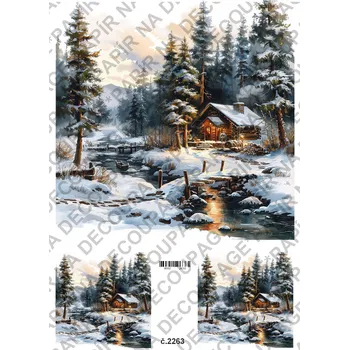 Umělecký papír Rýžový a soft papír na decoupage - Zimní krajinka - KB2263 Materiál: Rýžový papír, Rozměr: A4