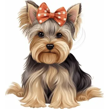 Textilní nažehlovací páska Dante Nažehlovačka Jorkšír s červenou mašlí - 11 x 12 cm