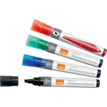 Popisovač NOBO Liquid Ink Whiteboard Pens Chisel Tip, mix barev - balení 10 ks
