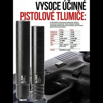 Příslušenství pro sportovní střelbu A-TEC Tlumič A-TEC, PMM-6, modulový, impulzní pro pistole, ráže do 9mm, na závit M14x1mm