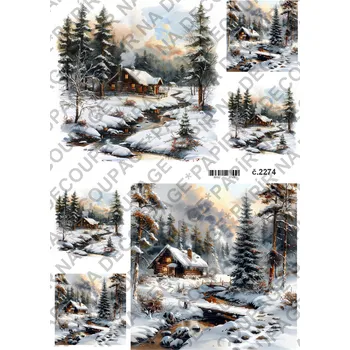 Umělecký papír Rýžový a soft papír na decoupage - Zimní krajinka - KB2274 Materiál: Soft, Rozměr: A4