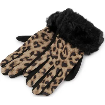 Rukavice Dámské rukavice s kožešinou tygr, dotykové 1 béžová světlá černá