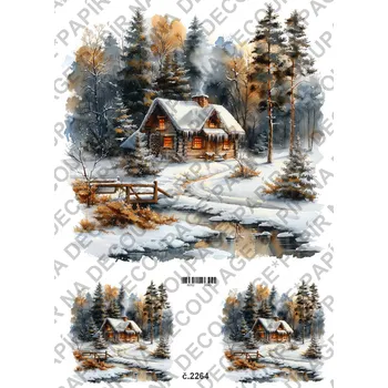 Umělecký papír Rýžový a soft papír na decoupage - Zimní krajinka - KB2264 Materiál: Soft, Rozměr: A4