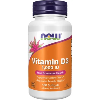 NOW FOODS Vitamin D3, 1000 IU, 180 softgel kapslí