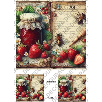 Umělecký papír Rýžový a soft papír na decoupage - Ovoce, zavařenina, vintage - KB2252 Materiál: Soft, Rozměr: A4