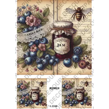 Umělecký papír Rýžový a soft papír na decoupage - Ovoce, zavařenina, vintage - KB2248 Materiál: Soft, Rozměr: A4