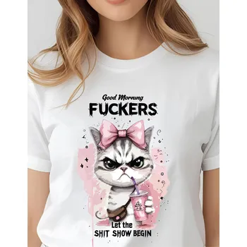 Dámské tričko Dámské tričko - Drsná Kočka Barva: Bílá, Velikost: 2XL