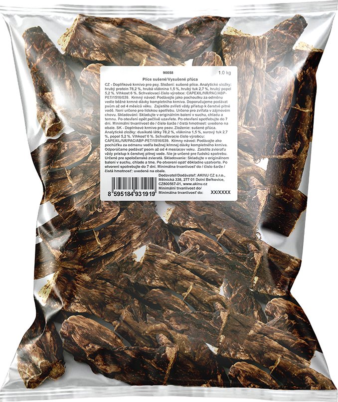 Akinu Sušené plíce pamlsek pro psy 6-10 cm 1 kg