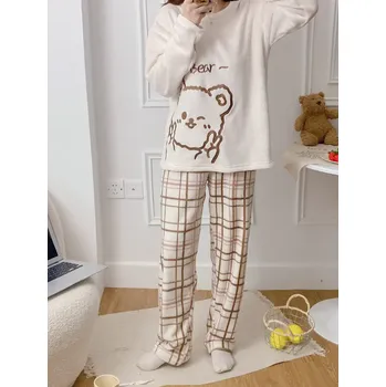 Dámské pyžamo Dámské teplé pyžamo s medvídkem Barva: Hnědá, Velikostní tabulka: XXL