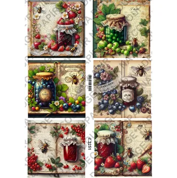 Umělecký papír Rýžový a soft papír na decoupage - Ovoce, zavařenina, vintage - KB2251 Materiál: Soft, Rozměr: A4