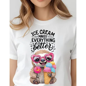 Dámské tričko - Roztomilý Lenochod se Zmrzlinou Barva: Růžová, Velikost: 2XL