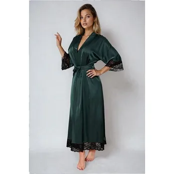 Dámské oblečení Dlouhý saténový župan Sumatra zelený L - Dárková krabička