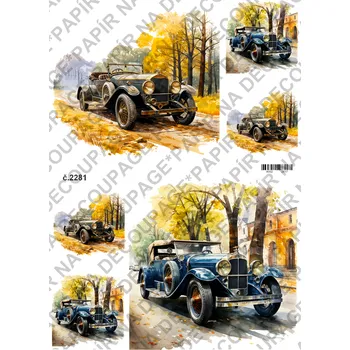 Umělecký papír Rýžový a soft papír na decoupage - Auto veterán - KB2281 Materiál: Soft, Rozměr: A4