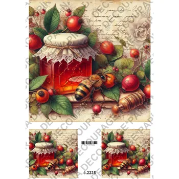 Umělecký papír Rýžový a soft papír na decoupage - Ovoce, zavařenina, vintage - KB2235 Materiál: Soft, Rozměr: A4