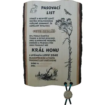 Dřevo Novák Pasovací list král honu č.722 na desce s kůrou 3D