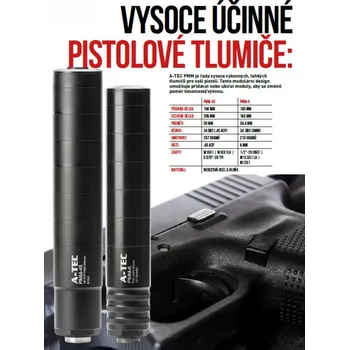 Příslušenství pro sportovní střelbu A-TEC Tlumič A-TEC, PMM-45, modulový, impulzní pro pistole, ráže do .45", na závit M16x1mm LH