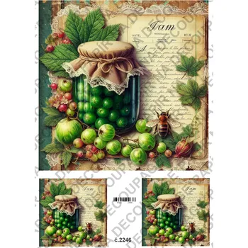 Umělecký papír Rýžový a soft papír na decoupage - Ovoce, zavařenina, vintage - KB2246 Materiál: Soft, Rozměr: A4