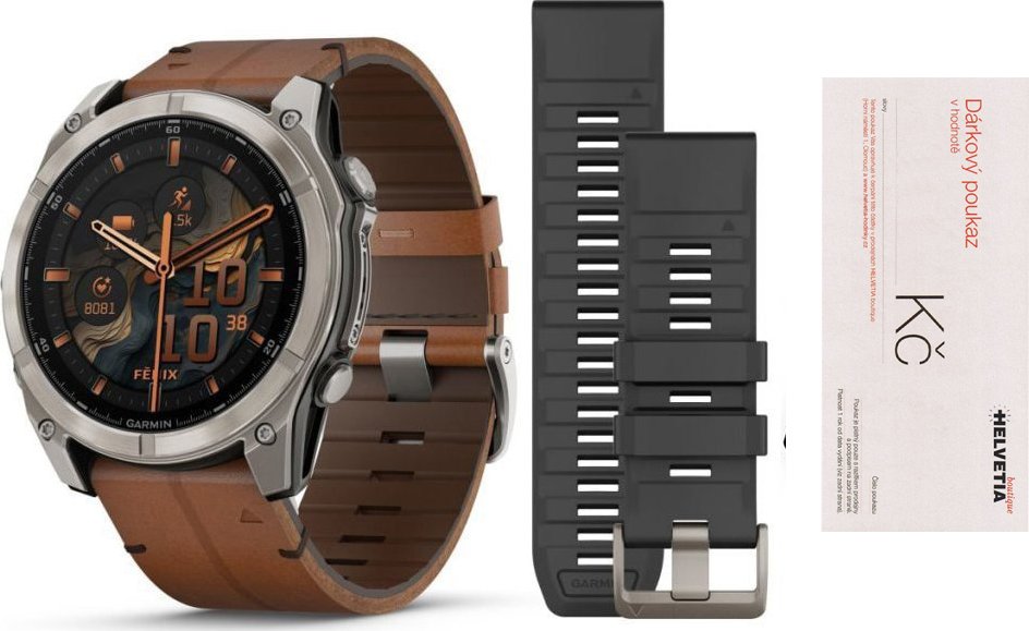 Garmin Fenix 8 – 51 mm, AMOLED, Sapphire, Carbon grey DLC s Chestnut 010-02905-40 + náhradní řemínek