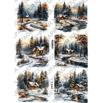 Umělecký papír Rýžový a soft papír na decoupage - Zimní krajinka - KB2262 Materiál: Soft, Rozměr: A4