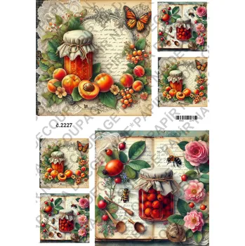 Umělecký papír Rýžový a soft papír na decoupage - Ovoce, zavařenina, vintage - KB2227 Materiál: Soft, Rozměr: A4