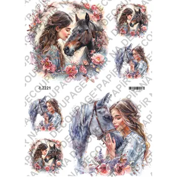 Umělecký papír Rýžový a soft papír na decoupage - Žena s koněm - KB2221 Materiál: Soft, Rozměr: A4