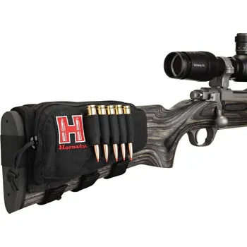 Sportovní střelba Návlek na pažbu-lícnice Hornady s elastickým držákem na 5 nábojů a kapsou na zip,černý,LH