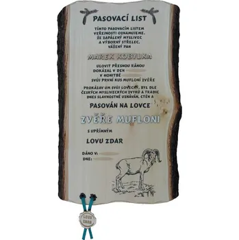 Dřevo Novák Pasovací list muflon č.737 na desce s kůrou 3D
