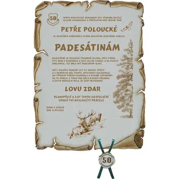 Dřevěná hračka Dřevo Novák Gratulace myslivkyně č.729 -&nbsp; pergamen z překližky