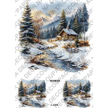 Výtvárné potřeby Rýžový a soft papír na decoupage - Zimní krajinka - KB2269 Materiál: Rýžový papír, Rozměr: A4