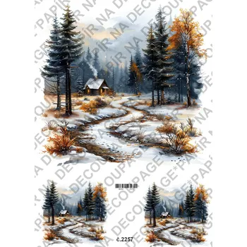 Umělecký papír Rýžový a soft papír na decoupage - Zimní krajinka - KB2257 Materiál: Soft, Rozměr: A4