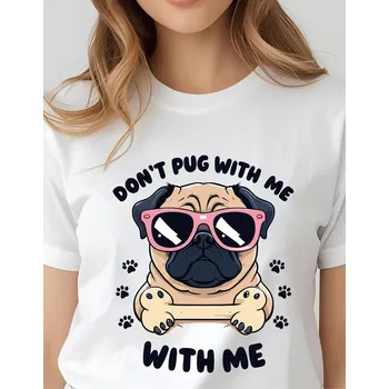 Dámské tričko Dámské tričko - Buldoček v brýlích Barva: Růžová, Velikost: 3XL