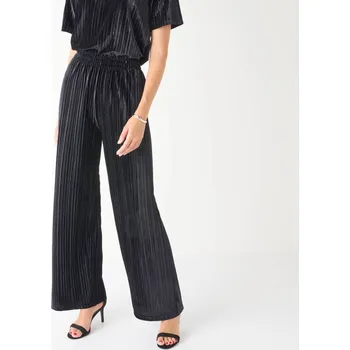 Dámské kalhoty Široké velurové kalhoty s pružným pasem černá 52