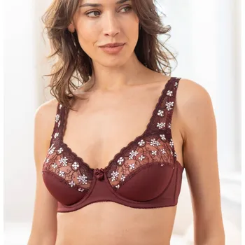 Podprsenka Polovyztužená podprsenka Caminata zn. Confidence Lingerie z mikrovlákna a vyšívaného tylu, s kosticemi čokoládová 75C