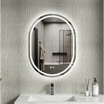 Zrcadlo Erga Lyra, oválné LED zrcadlo 60x80cm, 3 barvy světla, přední a zadní osvětlení, vyhřívací podložka proti zapaření, ERG-V01-LYRA-6080-CL