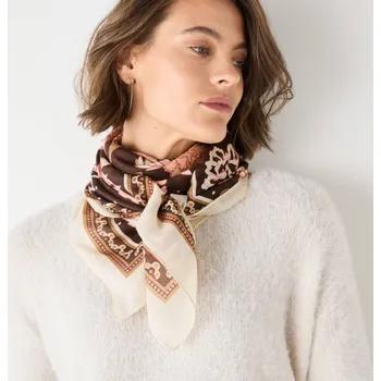 Šátek Velký šátek z bavlněného voálu s potiskem květin čokoládová