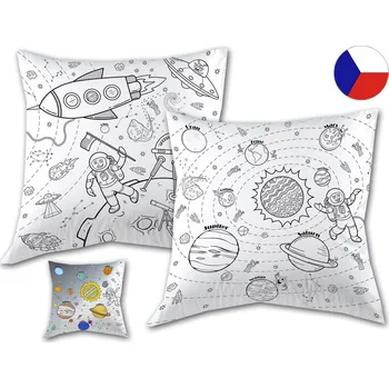 Povlak na dekorativní polštářek Dětský saténový povlak na polštář 40x40 Vesmír omalovánky + fixy