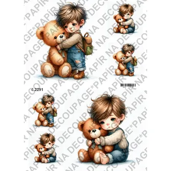 Umělecký papír Rýžový a soft papír na decoupage - Děti a medvídek - KB2291 Materiál: Soft, Rozměr: A4