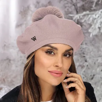 Čepice KRUMLOVANKA Dámský baret s bambulí W-0005/540 růžový