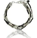 Yvon Víceřadý černo-stříbrný náramek s přírodním achátem