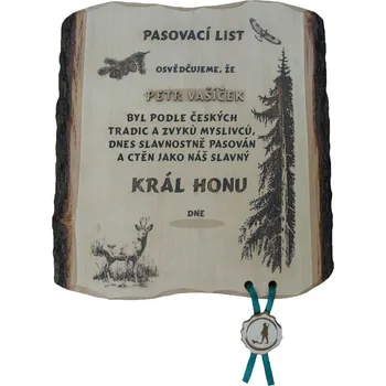 Dřevo Novák Pasovací list král honu č.723 na desce s kůrou 3D
