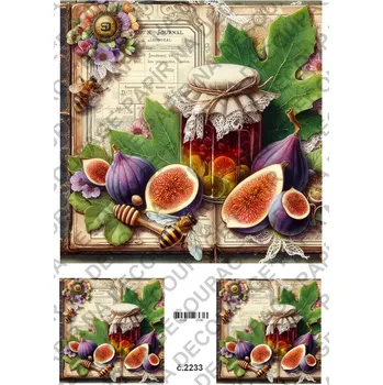 Umělecký papír Rýžový a soft papír na decoupage - Ovoce, zavařenina, vintage - KB2233 Materiál: Soft, Rozměr: A4