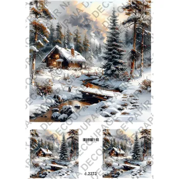 Umělecký papír Rýžový a soft papír na decoupage - Zimní krajinka - KB2273 Materiál: Soft, Rozměr: A4