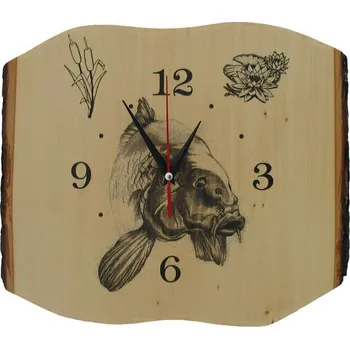 Hodiny Dřevo Novák Hodiny kapr - deska s kůrou