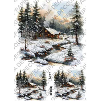 Umělecký papír Rýžový a soft papír na decoupage - Zimní krajinka - KB2272 Materiál: Soft, Rozměr: A4