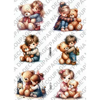 Umělecký papír Rýžový a soft papír na decoupage - Děti a medvídek - KB2292 Materiál: Rýžový papír, Rozměr: A4