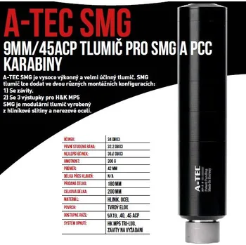 Příslušenství pro sportovní střelbu A-TEC Tlumič A-TEC, model SMG, modulový, Ráže: 9mm Luger, na adaptér A-LOCK Mini