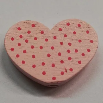 Dětské navlékací korálky Dřevěné korálky - srdce s puntíky světle růžové - 25x18mm - 1ks