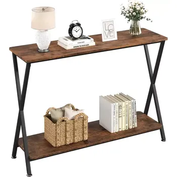 Konzolový stolek Konzolový stolek, dřevo, kov, vintage, černá, NEWCASTLE